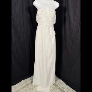 Lulus Immensely Charming White Mesh Pearl Bustier Maxi Dress Size L